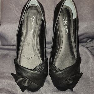 Charles by Charles David Black Flats with Knotted Detail